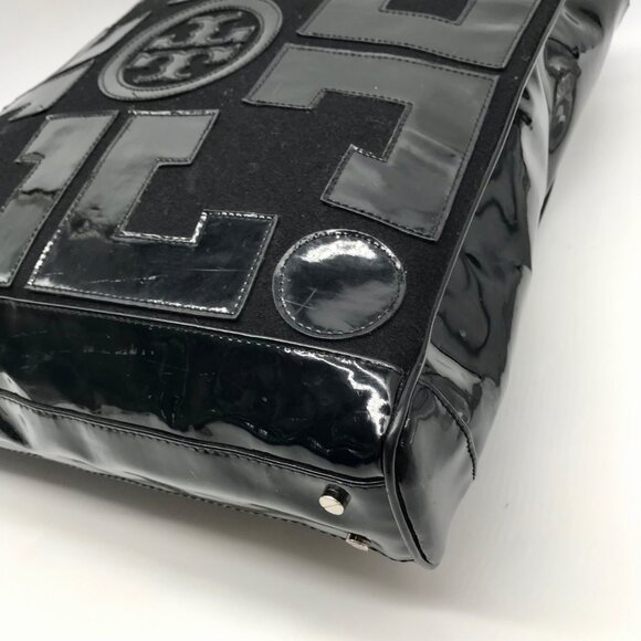 Tory Burch Black Canvas & Patent Leather Large Tote Bag - Picture 8 of 10